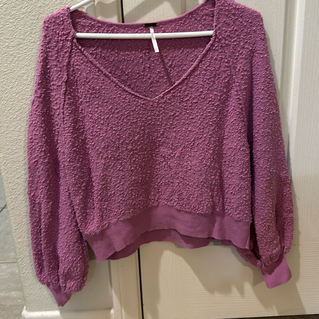 Free People, Lavender/Pink Textured V-Neck Sweater, Size Small